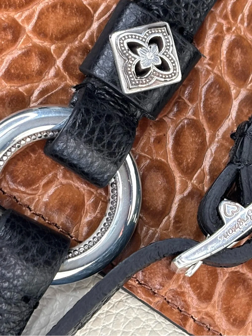 Brighton Toledo Brown Croc-Embossed & Cream Leather Crossbody Phone Wallet Bag
